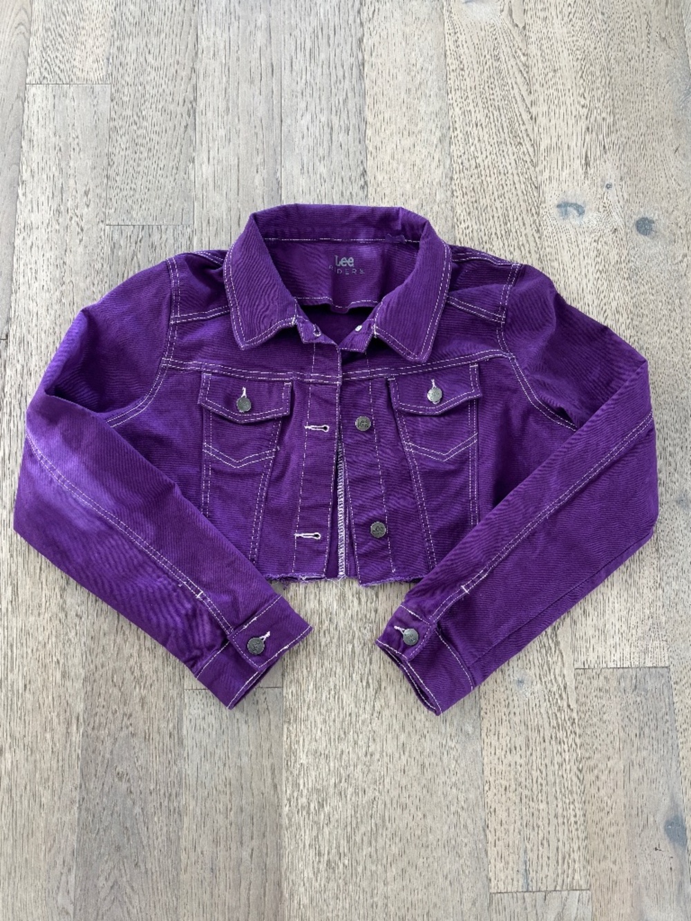 Vintage Lee Riders Cropped Denim Jacket - Purple Size L - Picture 2 of 9